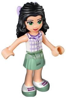 LEGO Minifigure-Emma (Sand Green Skirt, White Plaid Button Shirt, Bow)-Friends-FRND095-Creative Brick Builders